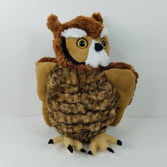 Wild Republic Great Horned Owl Plush Brown Bird Realistic 12" Stuffed Animal Toy - Picture 2 of 10